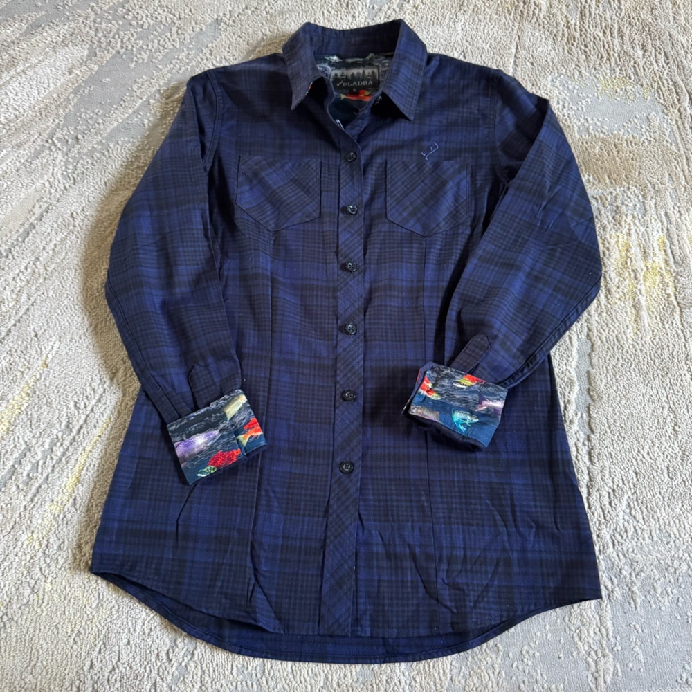 Pladra Every Day Flannel Shirt Anadromous Blue fishing button front plaid small - Picture 2 of 12